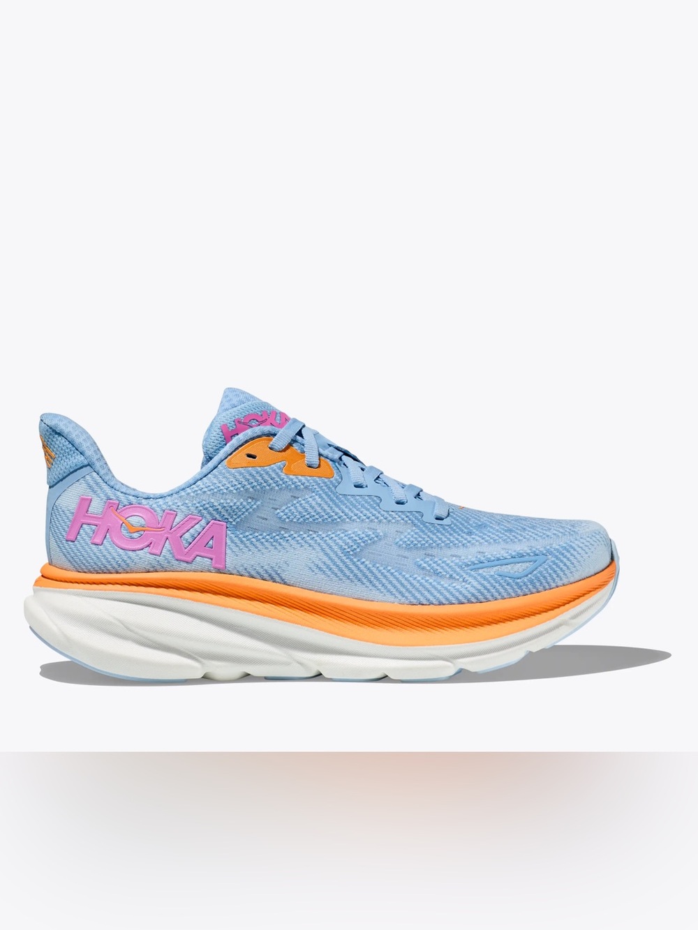 Hoka One One Women's Light Blue Running Shoe with Orange & Pink Accents